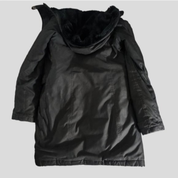 Black Mid Length Parka Coat with Interior Fur Lining - Picture 11 of 16
